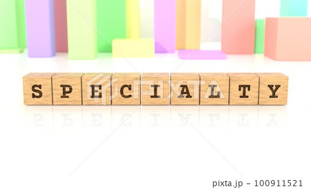 SPECIALTYの文字が印字された木製ブロック SPECIALTYの文字が印字された木製ブロック 100911521