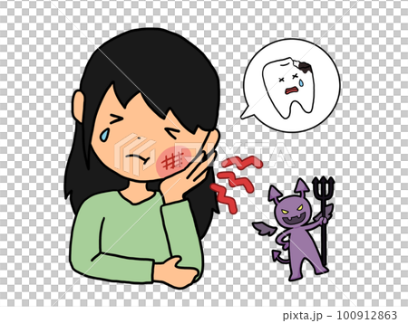 虫歯で苦しむ日本人女性のイラスト 虫歯で苦しむ日本人女性のイラスト 100912863