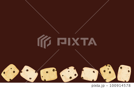 一列に並んだ四角いチョコチップクッキー・大 茶背景 イラスト素材 色違い・差分あり 100914578