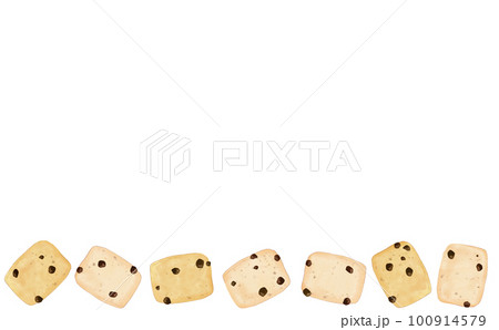 一列に並んだ四角いチョコチップクッキー・大 白背景 イラスト素材 色違い・差分あり 100914579
