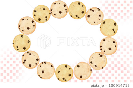 チョコチップクッキーの楕円フレーム  スクエアドット背景 イラスト素材 色違い・差分有 100914715