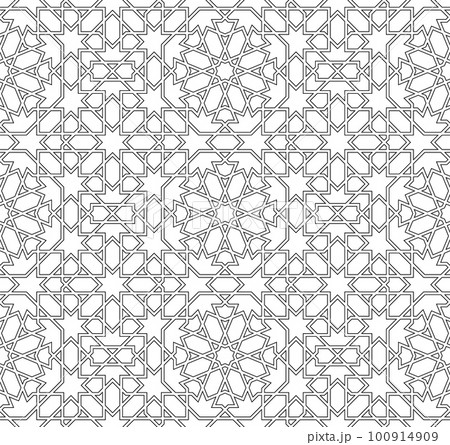 Seamless geometric ornament based on traditional islamic art. Black and white. Seamless geometric ornament based on traditional islamic art. Black and white. 100914909