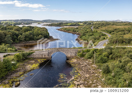 Aerial view of the bridge over Lackagh river close to Doe Castle by Creeslough in County Donegal, Republic of Ireland Aerial view of the bridge over Lackagh river close to Doe Castle by Creeslough in County Donegal, Republic of Ireland 100915200