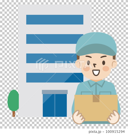 配達員とマンションのイラスト 配達員とマンションのイラスト 100915294