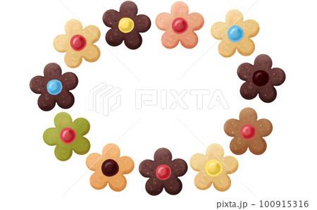 カラフルなお花のクッキーの楕円フレーム大 白背景 イラスト素材 色違い・差分あり カラフルなお花のクッキーの楕円フレーム大 白背景 イラスト素材 色違い・差分あり 100915316