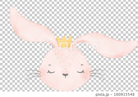 cute whimsical happy princess rabbit bunny face head wear crown nursery children watercolour cartoon illustration cute whimsical happy princess rabbit bunny face head wear crown nursery children watercolour cartoon illustration 100915548