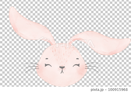cute watercolour happy whimsical rabbit bunny face head children cartoon animal illustration 100915968
