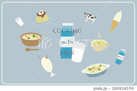 牛乳を使った料理のイラストセット 100916559