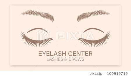 Female eyes with long eyelashes and eyebrows. Beauty logo for eyelash and eyebrow center. Logo, business card, vector 100916716