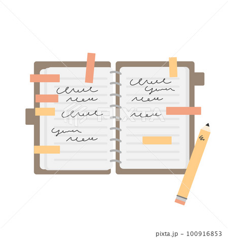 使用中　ノート　ダイアリー　手帳　鉛筆　イラスト 100916853