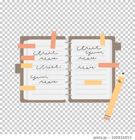 使用中　ノート　ダイアリー　手帳　鉛筆　イラスト 100916853