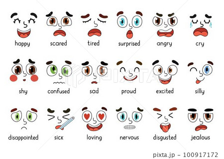 Emotions faces set. Different emotional expressions bundle Emotions faces set. Different emotional expressions bundle 100917172