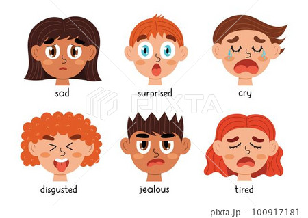 Kids emotions faces collection. Different emotional expressions bundle 100917181