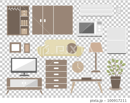 Furniture home appliances interior illustration set Furniture home appliances interior illustration set 100917211