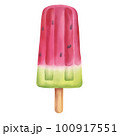 Watermelon popsicles. Fruit popsicle watercolor hand drawn illustration. 100917551
