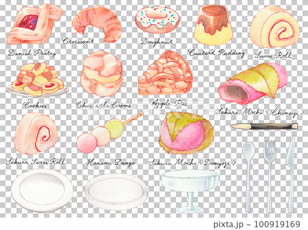 Illustration set [Tea confectionery] Western confectionery Japanese confectionery Sweets 100919169