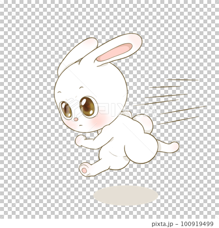 走っているかわいいうさぎのイラスト 100919499