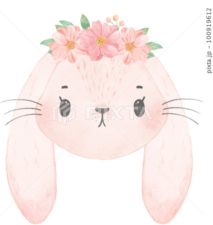cute adorable whimsical baby pink bunny rabbit...のイラスト素材 