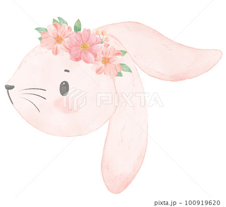 cute adorable whimsical baby pink bunny rabbit...のイラスト素材