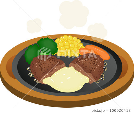 鉄板に盛りつけたチーズインハンバーグ 鉄板に盛りつけたチーズインハンバーグ 100920418