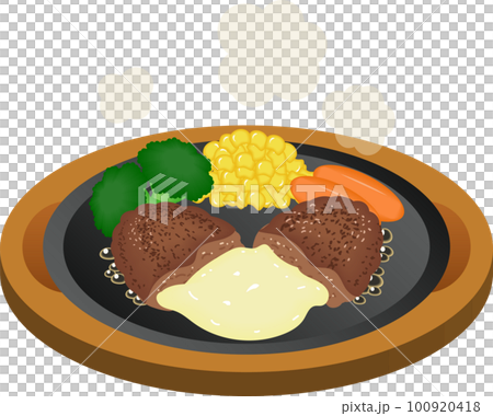 鉄板に盛りつけたチーズインハンバーグ 鉄板に盛りつけたチーズインハンバーグ 100920418