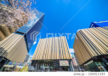 日本の東京都市景観 池袋駅東口にあるハレザ池袋や桜などを望む 100921385