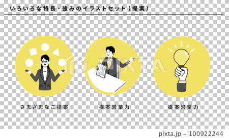 ビジネスのいろいろな特長・強みのイラストセット（提案）、ベクター 100922244
