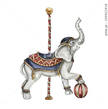 Watercolor hand drawn circus elephant vintageのイラスト