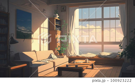 Anime background material-living room - Stock Illustration [100923222] -  PIXTA