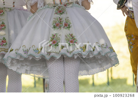 Detail of folk costume, Rakvice, Southern Moravia, Czech Republic Detail of folk costume, Rakvice, Southern Moravia, Czech Republic 100923268