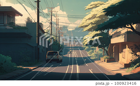 Bus stop street anime visual novel game. Generate Ai 27736808 Stock Photo  at Vecteezy