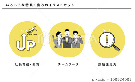 ビジネスのいろいろな特長・強みのイラストセット、ベクター ビジネスのいろいろな特長・強みのイラストセット、ベクター 100924003