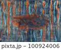 abstract fluid watercolor texture with brown blue cloud, orange, green, black lines splashes and drips 100924006