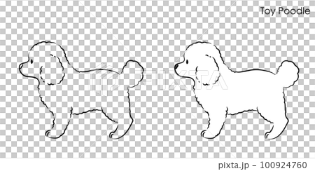 横向きのシンプルで可愛いトイプードルの線画イラスト 100924760