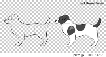一隻簡單可愛的傑克羅素梗犬的水平線畫插圖 100924763