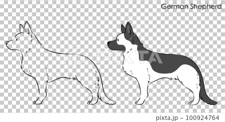 側身簡單可愛的德國牧羊犬線描插圖 100924764