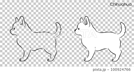 一隻可愛的吉娃娃站在一邊的線條畫插圖 100924766
