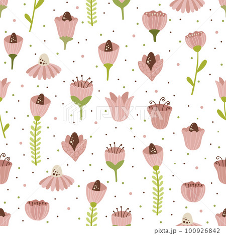 Vector seamless spring pattern with flowers, bouquets, plants 100926842