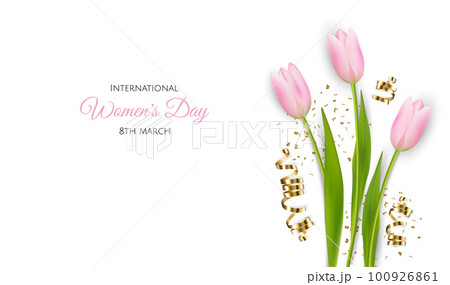 Mother s Day greeting card. Vector banner with pink tulips Mother s Day greeting card. Vector banner with pink tulips 100926861