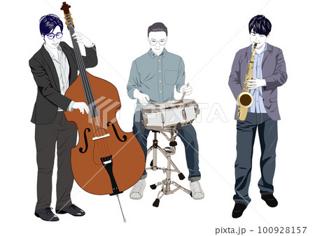 路上ジャズバンドイラスト 100928157