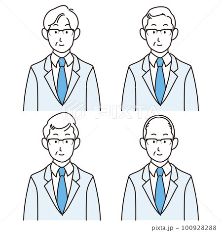 スーツを着た男性の上半身イラストセット スーツを着た男性の上半身イラストセット 100928288