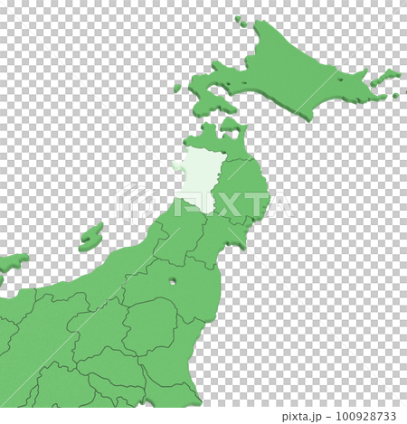 ベクター素材／日本列島バードビュー　県境表示　[秋田県] 100928733
