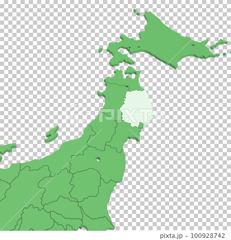 ベクター素材／日本列島バードビュー　県境表示　[岩手県] 100928742