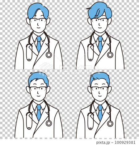 Male doctor line drawing illustration set Male doctor line drawing illustration set 100929381
