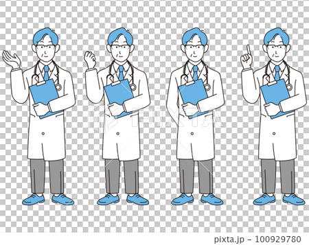 男性医師　線画　イラストセット 100929780