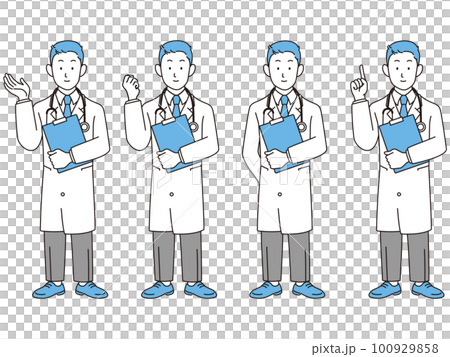 Male doctor line drawing illustration set Male doctor line drawing illustration set 100929858