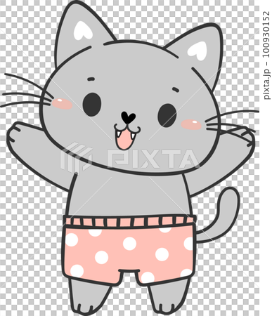 cute funny summer beach playful kitten cat in shorts cartoon animal hand drawing doodle 100930152