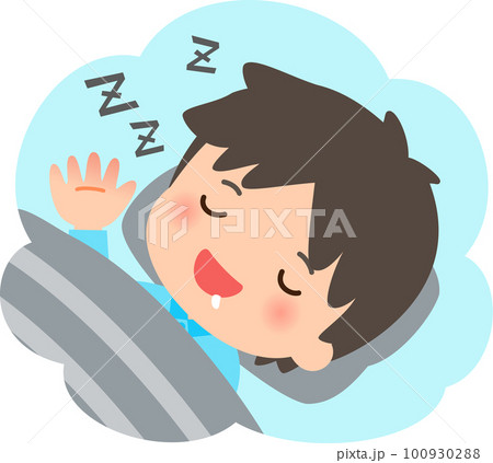 笑顔でイビキをかいて眠る男性、爆睡 100930288