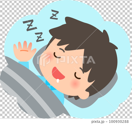 笑顔でイビキをかいて眠る男性、爆睡 100930288