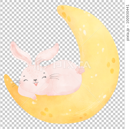 adorable whimsical baby pink bunny rabbit animal on the crescent moon phase soft watercolour adorable whimsical baby pink bunny rabbit animal on the crescent moon phase soft watercolour 100930441